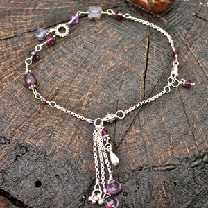 Raining Gems Beaded Chain Anklet with a Cascade of Chain and Gems Amethyst hand-created boho chic beach style image 1