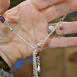 Raining Gems Beaded Chain Anklet with a Cascade of Chain and Gems Amethyst hand-created boho chic beach style image 2