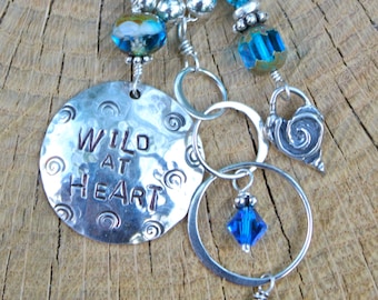 Wild at Heart Hand-Stamped Necklace made of sterling silver/Charm Boho style /Mermaid Tears designs