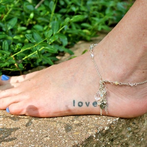 Sterling Silver Beaded Anklet with Crystal Gem Cascade
