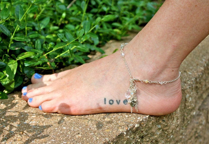 Raining Gems Beaded Chain Anklet with a Cascade of Chain and Gems Amethyst hand-created boho chic beach style image 3