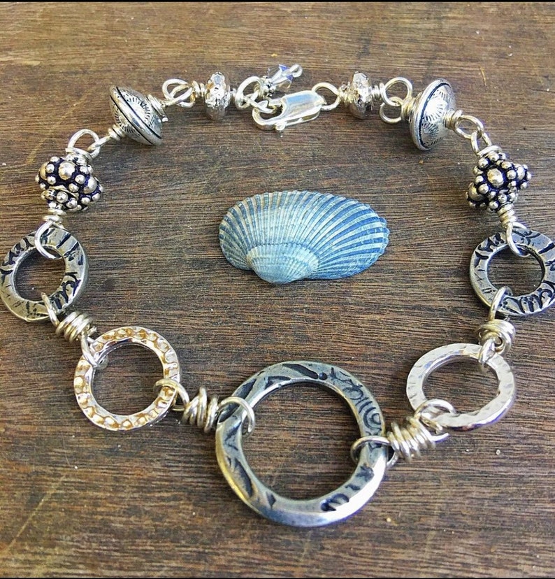 Decades Milestone Birthday Bracelet mermaid style silver hand-linked bracelet to celebrate BIG Birthdays 40, 50, 60, 70 image 1