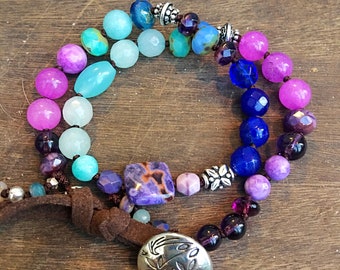 Peace & Harmony Energy Balancing Knotted Leather Bracelet w Semi-precious Stones - Metaphysical Healing Energy ~ Mermaid jewelry
