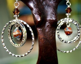 Double Hoop Earrings in Cream and Brown - boho mermaid style