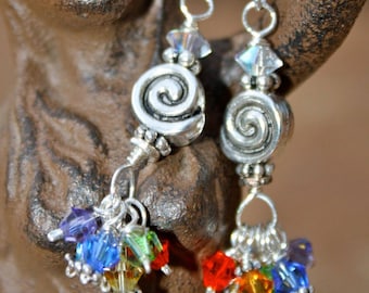 Chakra Celestial Balancing Spiral OM Crystal Earrings - Positive energy for body and mind, MERMAID yoga zen jewelry