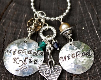 Mother's Custom Stamped Sterling Silver Necklace with Charms