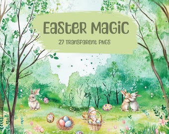 Aquarel Pasen clipart, paasmandje, paashaas, paaseieren, lente clipart kuikens lente clipart lente konijntjes clipart