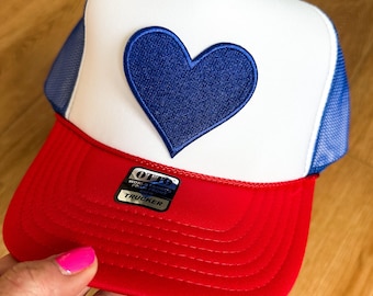 USA Trucker Hat, Womens USA Hat, Red White and Blue Hat, Patch Hat, American Babe Hat, 4th of July Hat, Heart Trucker Hat, Otto Trucker Hat
