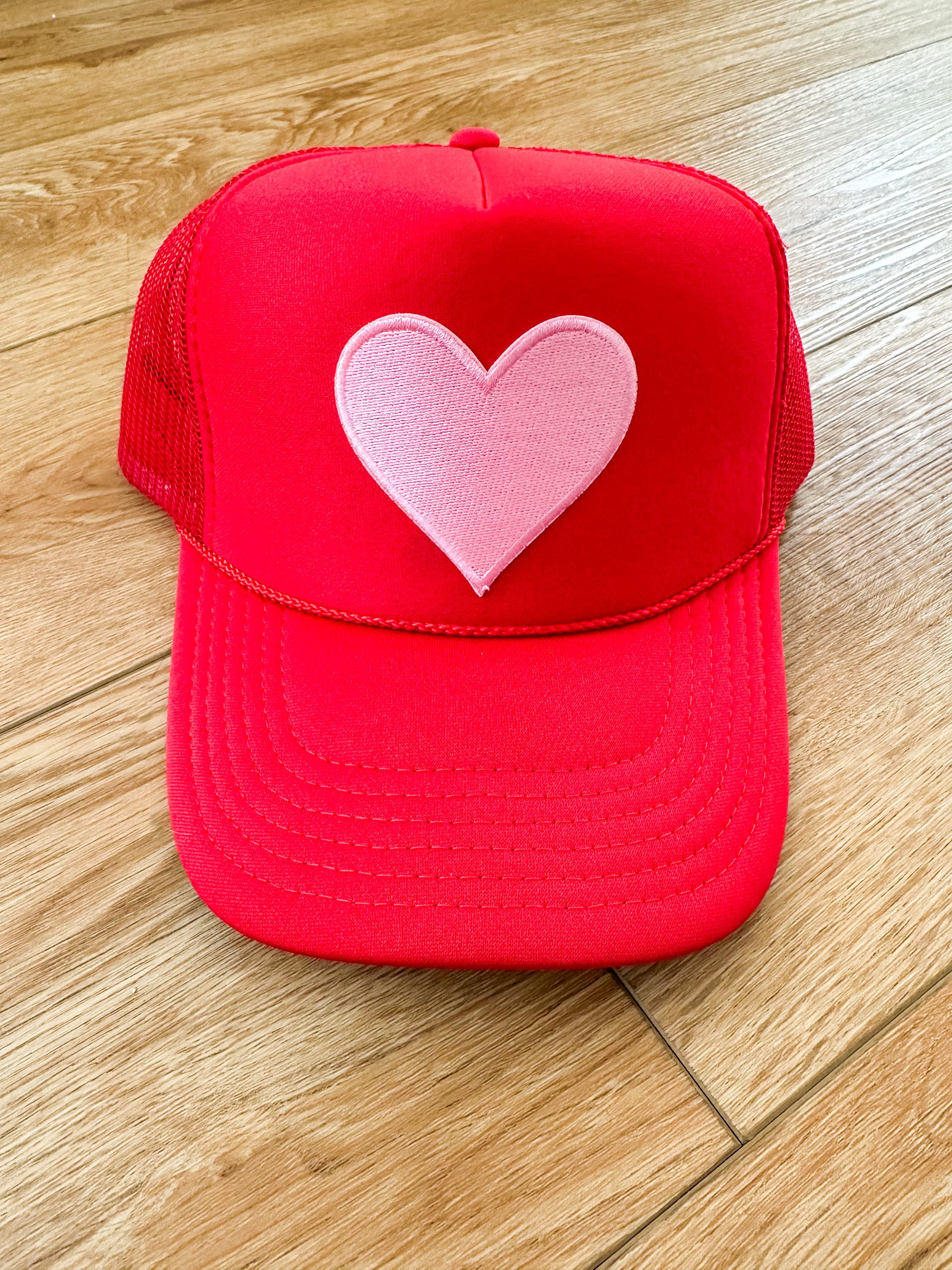 Red Otto Trucker Hat , Pink Heart Patch - Etsy display picture 2