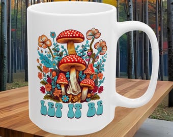 Kubek Let it Be, kubek z grzybkiem, kubek hipisowski, kubek dla miłośników grzybków, prezent w stylu hipisowskim, kubek w klimacie hipisowskim, kubek z grzybkiem hipisowskim