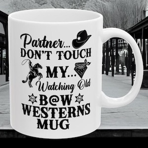 Black and White Westerns Mug, TV Westerns Mug, Gift for Westerns Lover, Old Movies Lover Gift, Old Westerns Coffee Mug, Vintage TV Mug