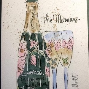 Garrafa grande de champanhe personalizada de sua preferência, aquarela original com seu nome ou de outra pessoa, em tamanho grande