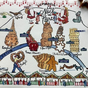 Mapa de Natal de Paris, Uma única carta ilustrada de Natal em Paris, dobrada em um envelope, com alguns mimos de Paris incluídos (DEC)