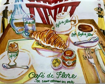 Paris Cafe Breakfast Print Letter, Cafe de Flore, SIZE A4 * Letter sent folded in an envelope (OCT)