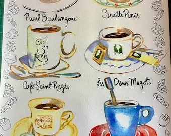 Paris Letter: café cups gift letter, single letter folded in an envelope, size A4 Mailed from Paris, Fun birthday gift (OCT)