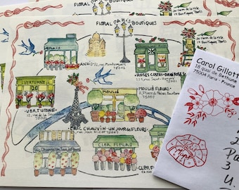 PARIS floral boutique Letter, a print map, Gift letter, Size A4 mailed from France via la Poste, folded fun French gift (JUN).