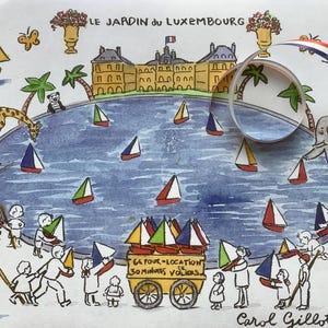 Jardin du Luxembourg, geïllustreerde tuin, gedrukte brief, verzonden vanuit Parijs, inclusief souvenirs uit Parijs (AUG)