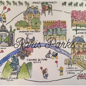 Paris Park Karte, Ein einzelner Brief, Größe A4 Versendet aus Frankreich über la Poste Versendet gefaltet Ein lustiges Geschenk für Frankophile (MAI)