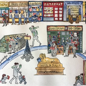 Carte imprimée de la librairie de Paris, une lettre, Taille : A4 Posté plié depuis Paris, Un cadeau amusant pour les amateurs de livres ou les francophiles