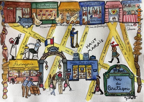 Marché des Enfants Rouge, Paris Map, letter Print, A4 Size, mailed from Paris (JAN)