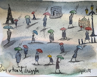 Paris when it drizzles, original watercolor, Size: 6”x8”, shipped from Paris