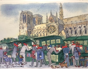 Notre Dame Paris bouquinistes, a single letter, Paris goodies Size:A4, Mailed folded from Paris, A fun gift for book lovers (JAN)