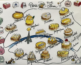 Paris Tarte Citron Printed Map Letter, French Foodie Souvenirs when available (A4)