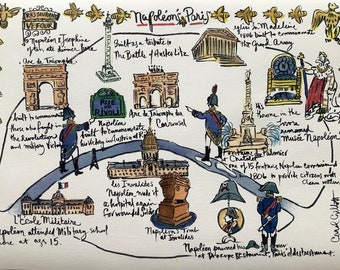 PARIS LETTERS: Napoleon illustrated Paris Map, Mailed from France, folded Size A4 Gift for a francophile (JUNE)