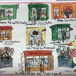 Tiendas de utensilios de cocina de PARÍS, carta ilustrada, carta doblada + obsequios, enviado por correo desde París Enviado papelería doblada para francófilos Regalo divertido