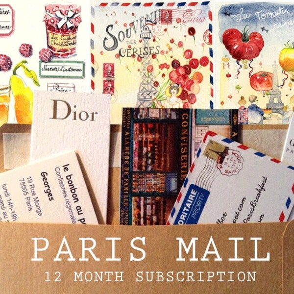 Paris Letter-A-Month:12 letters mailed monthly from Paris to your mailbox, Paris Souvenirs included + Watercolor bonus