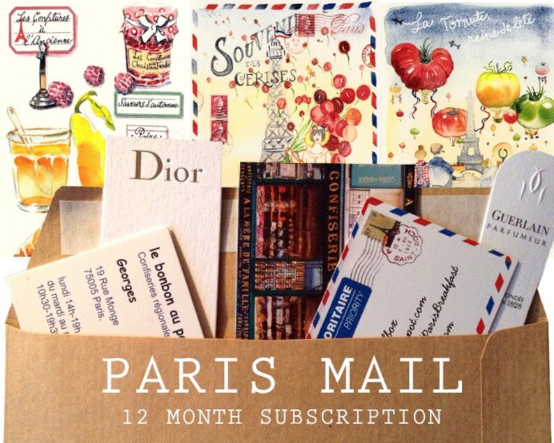 Paris Letter-A-Month:12 letters mailed monthly from Paris to your mailbox, Paris Souvenirs included Watercolor bonus image 1