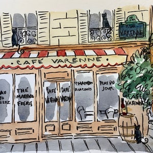 Paris Facade, Classic Café Original watercolor Size: 6 x 8 shipped from Paris with tracking image 1