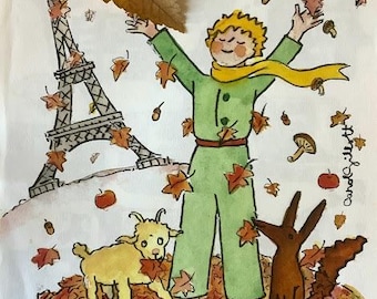 Petit Prince Eiffel Tower print, illustrated letter, folded letter, Mailed from Paris, folded Stationary for Francophiles Fun Gift (OCT)