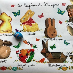 PARIS Beautiful Bunnies Letter, carta ilustrada de París, una impresión de acuarela, enviada por correo DOBLADA en un sobre, enviada por correo desde París