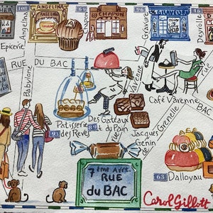 LETRAS DE PARÍS: Plano de calles de París, rue du Bac, impresión en acuarela, publicado en un sobre, A4, enviado por correo desde París