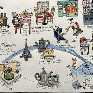Mapa del salón de té de París, carta plegada individualmente + recuerdos de París, tamaño A4, envío desde París, divertido regalo de cumpleaños (ABRIL)