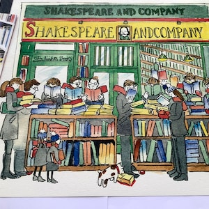 Librería Shakespeare & Co. de París, una sola carta, + recuerdos de París, tamaño: A4, enviado plegado, desde París, un regalo divertido para los amantes de los libros.