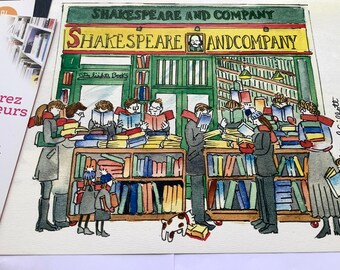 Shakespeare & Co. Paris bookshop, a single letter, + Paris Souvenirs, Size:A4 Mailed folded, from Paris, A fun gift for book lovers,