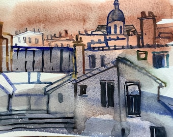 Out my window, Paris, watercolor, original artwork, Size: 6” x 8”, Shipped from Paris