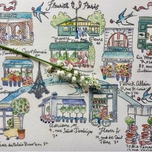 Carta de París: Paris Fleuristes imprimir Mapa Carta de regalo Carta única, Tamaño A4, enviada por correo desde París, doblada en sobre, divertido regalo francés