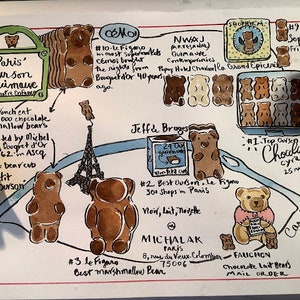 Mapa del oso de chocolate Paris ourson guimauve, Carta única, Recuerdos de París, Tamaño A4, Enviado desde Francia, doblado a través de la French Poste (DEC)