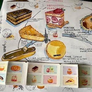 Carta con sellos de Paris Pastry, una carta individual ilustrada DOBLADA, enviada en un sobre, tamaño: CARTA A4 8-1/4 x 11-3/4”, enviada desde París (febrero)