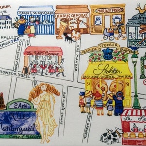 Cartas desde París, mapa de la rue Montorgueil, una sola carta, más obsequios de París, tamaño A4. Enviado desde Francia plegado a través de La Poste (AGO).