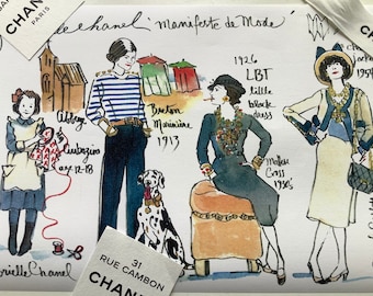 PARIS LETTERS: Fashion iIlustration of a Paris designer posted in an envelope from Paris with Parisian souvenirs