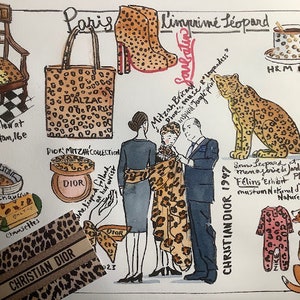 Estampado de leopardo, carta de París, un regalo de París, doblado en un sobre, recuerdos de París incluidos, personalización posible (FEB)