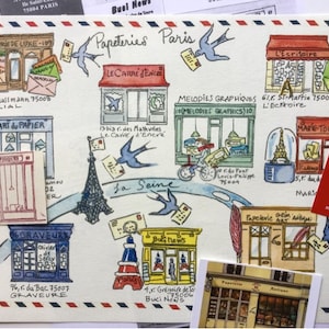 Cartas desde París, carta con mapa de París, impresión, una sola carta, tamaño A4, enviada desde Francia a través de La Poste, doblada, regalo divertido de París (NOV)