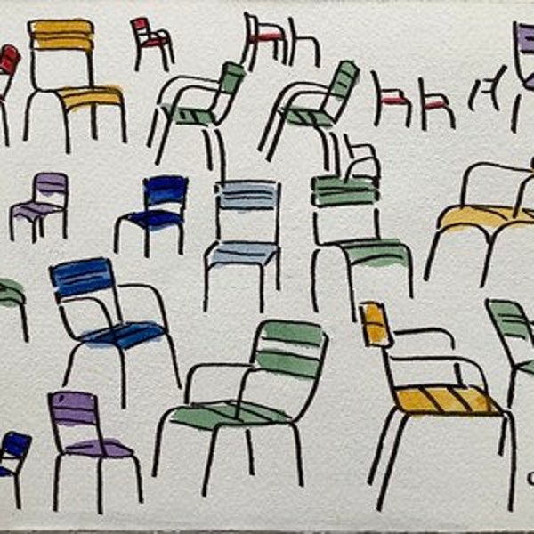 Étude de chaise de jardin luxembourgeoise, aquarelle, Œuvre d'art originale, Taille : 6 "x 8", expédiée avec suivi