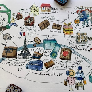 Mapa de la tienda de chocolates de París, carta plegada individual + recuerdos de París, tamaño A4 enviado por correo desde París Chocolates plegados enviados para francófilos