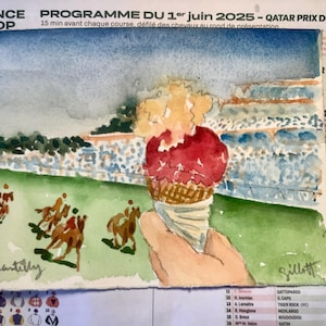 Glace Chantilly at Hippodrome de Chantilly, Original watercolor, Size: 6” x8”, mailed from Paris with tracking