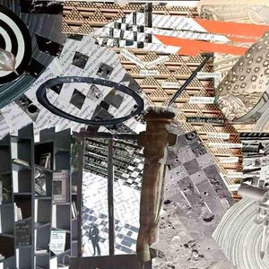 Collage unique blanc et noir "Sur les Traces de Thales" , affiche murale A4